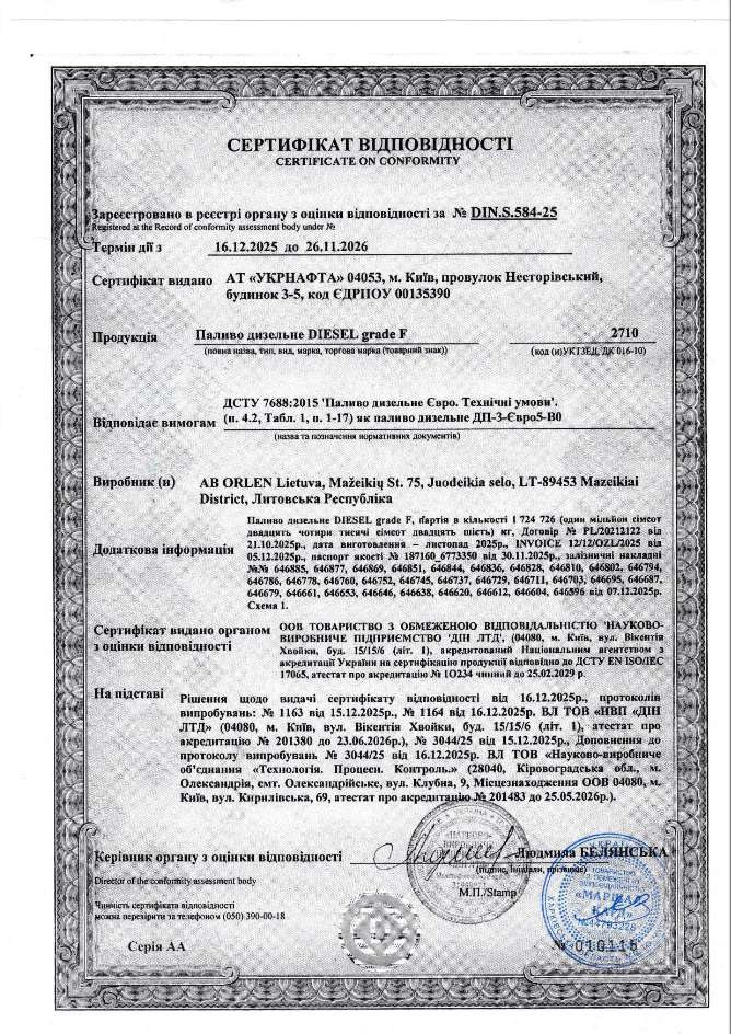 Сертифікат ДП